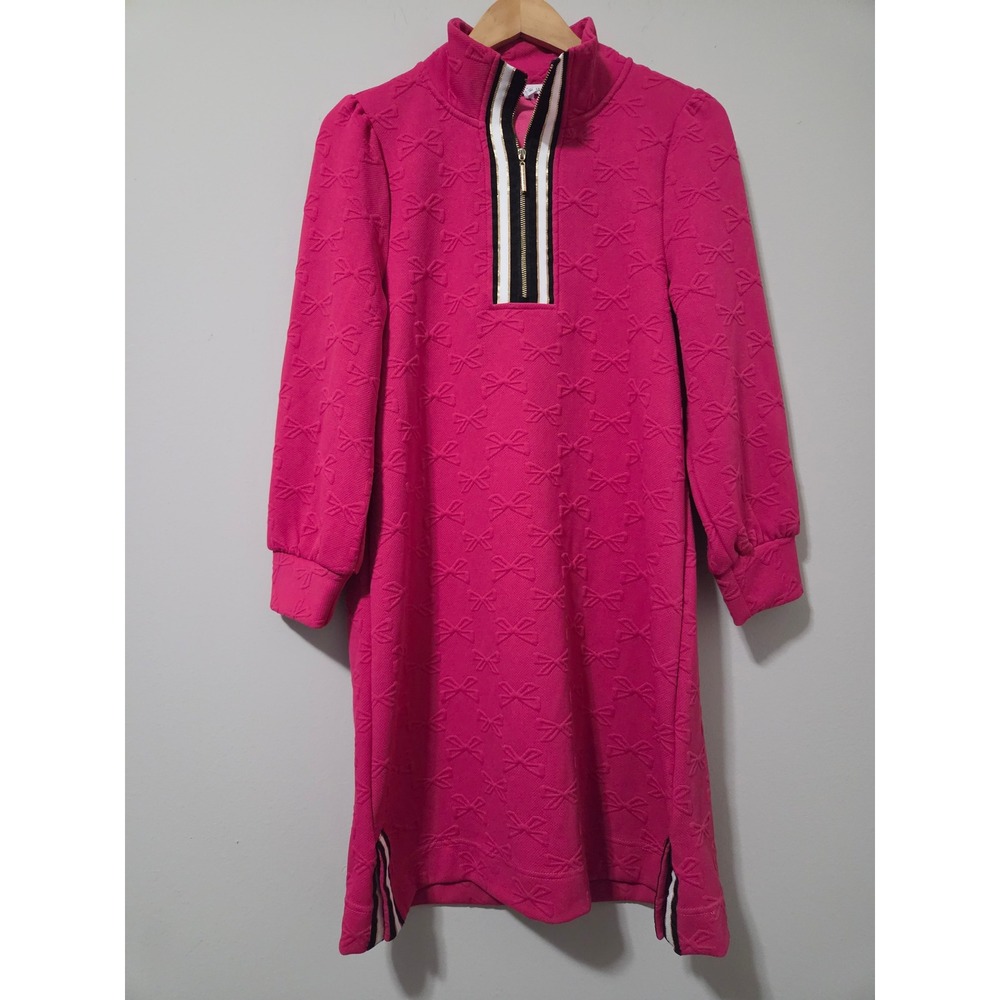 Mary Square Womens Hot Pink Embossed Bow Quarter Zip Shift Dress Small